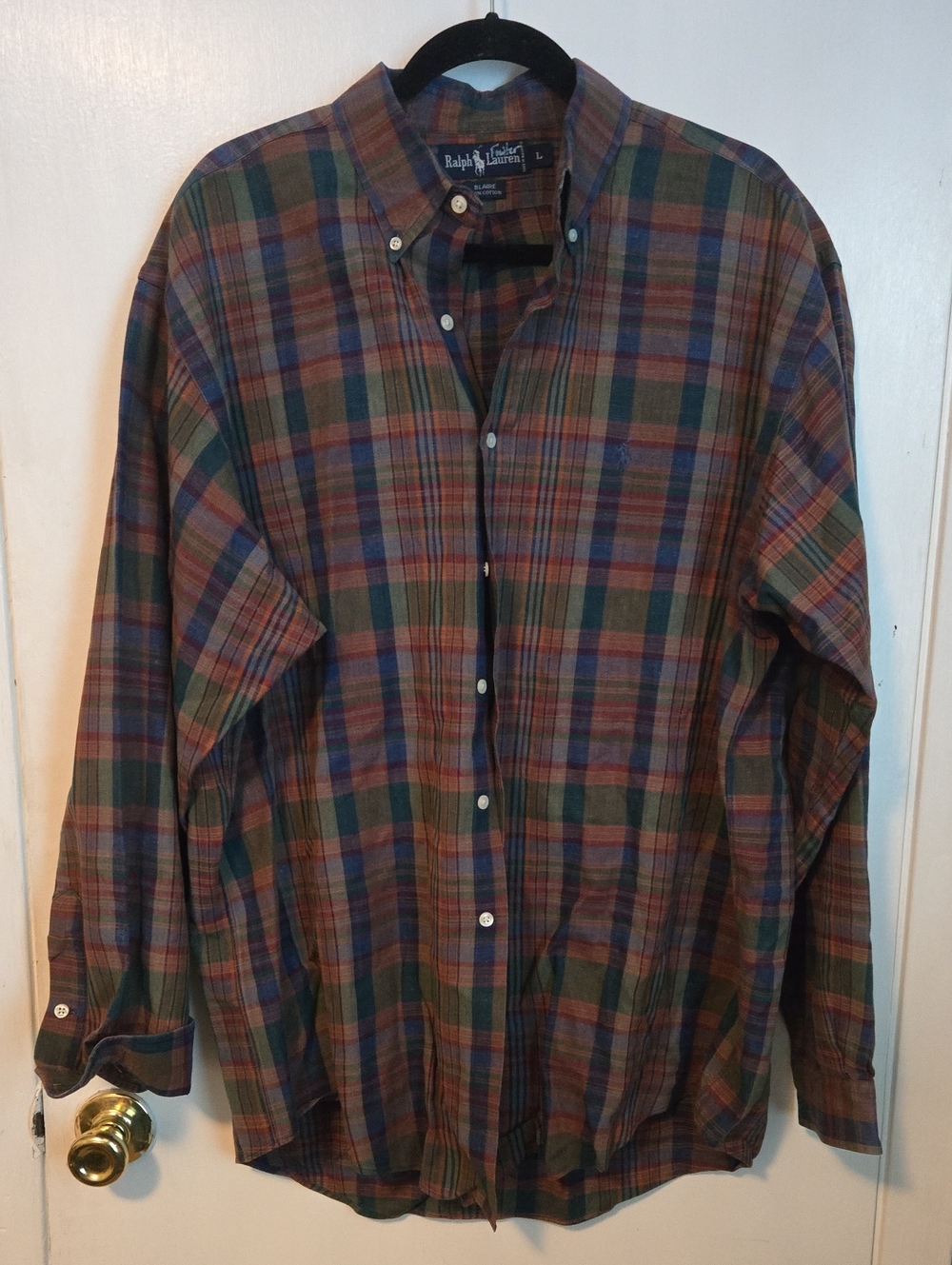 Ralph Lauren Plaid Button-Down Shirt - Blaire 100% Cotton Sz Large Men's